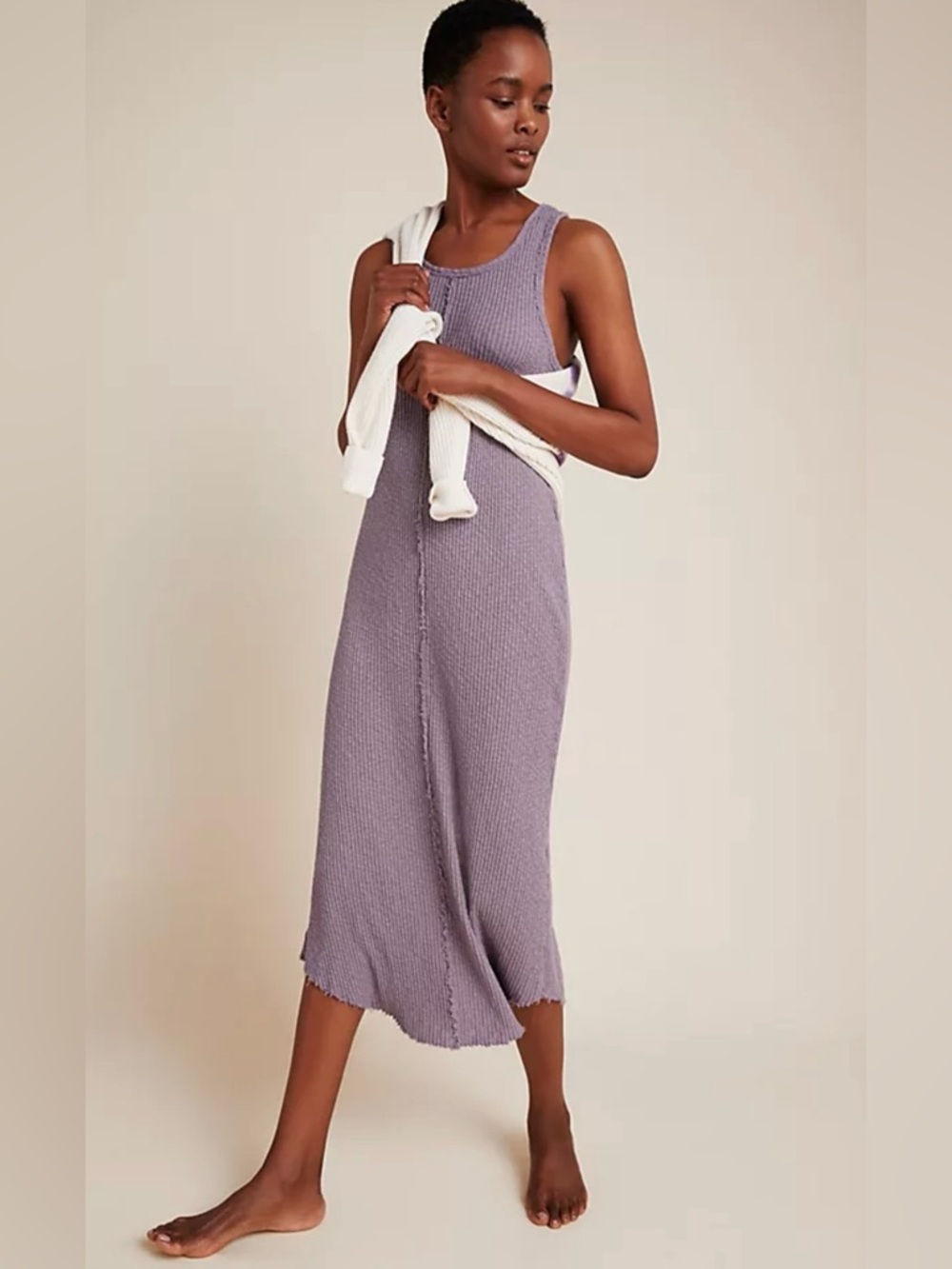 T.La by Anthropologie Sleeveless Ribbed Lavender Midi Dress